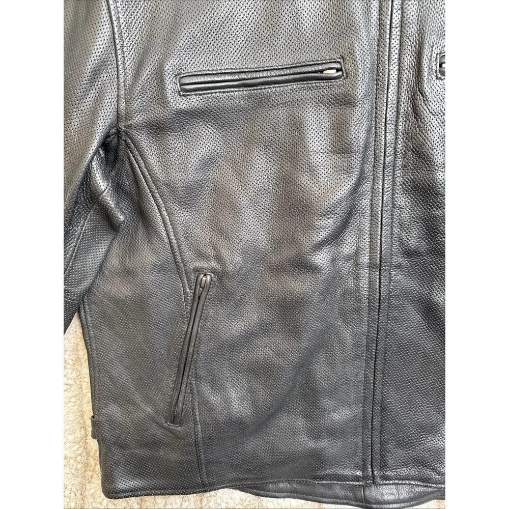 First Mfg Men's Motorcycle Perforated Leather Jacket Long Sleeve Size 3X